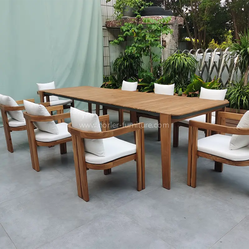 Meja makan kayu jati luaran tahan lama dan kerusi