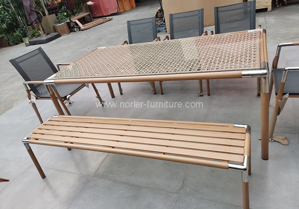 Modern Outdoor Aluminum Textilene Mesh Dining Set