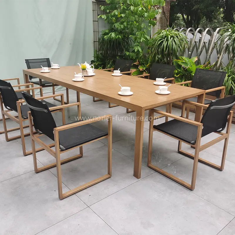 Set makan bingkai bijirin kayu aluminium luaran yang terbaru