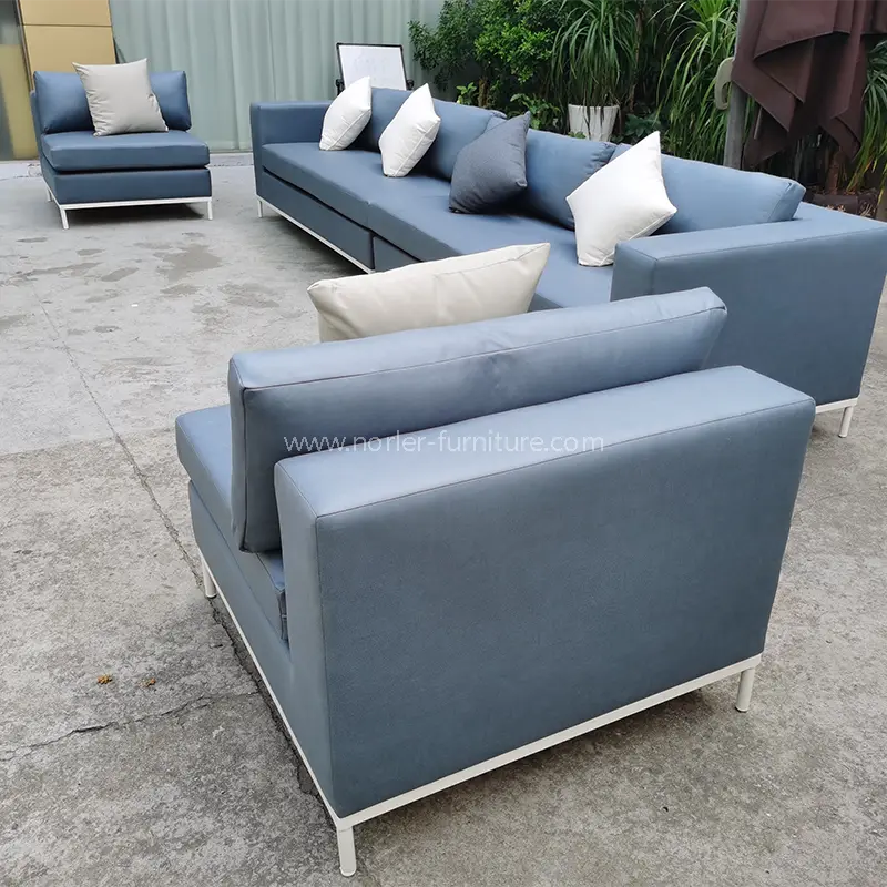 Sofa bingkai aloi kulit biru kalis air luaran